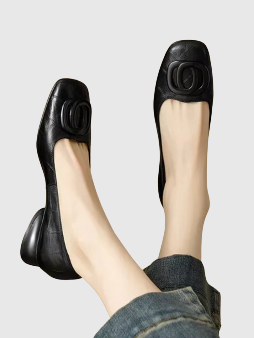 Zapatos planos mujer de cuero con punta cuadrada