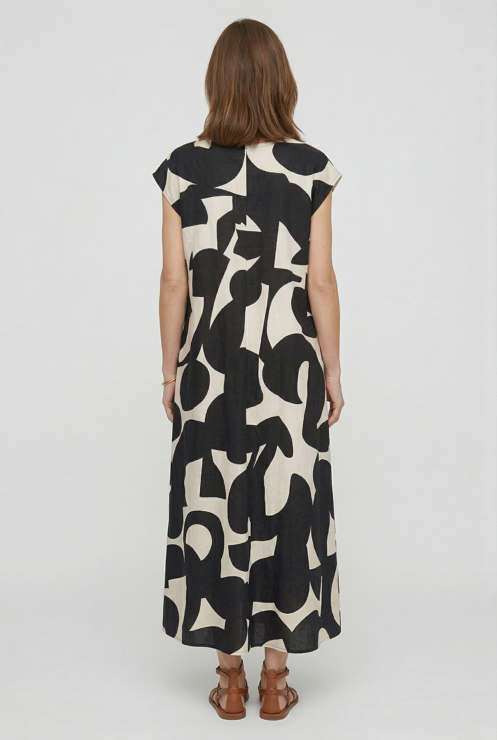 Vestido largo para mujer con estampado abstracto y escote en V