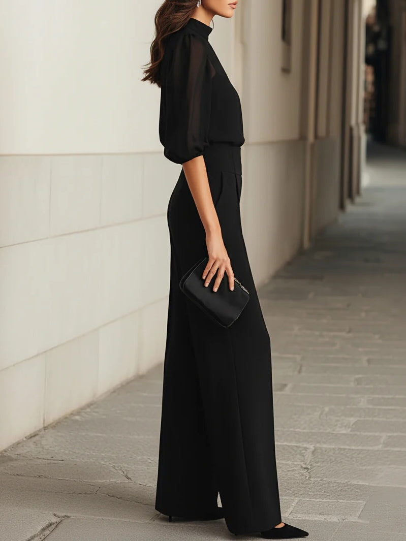 Conjunto mujer elegante negro tres piezas – pantalón ancho