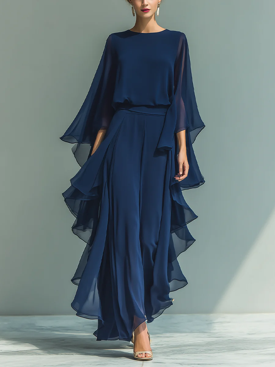 Conjunto Mujer Chiffon Elegante – Diseño Fluido con Volantes Sofisticados