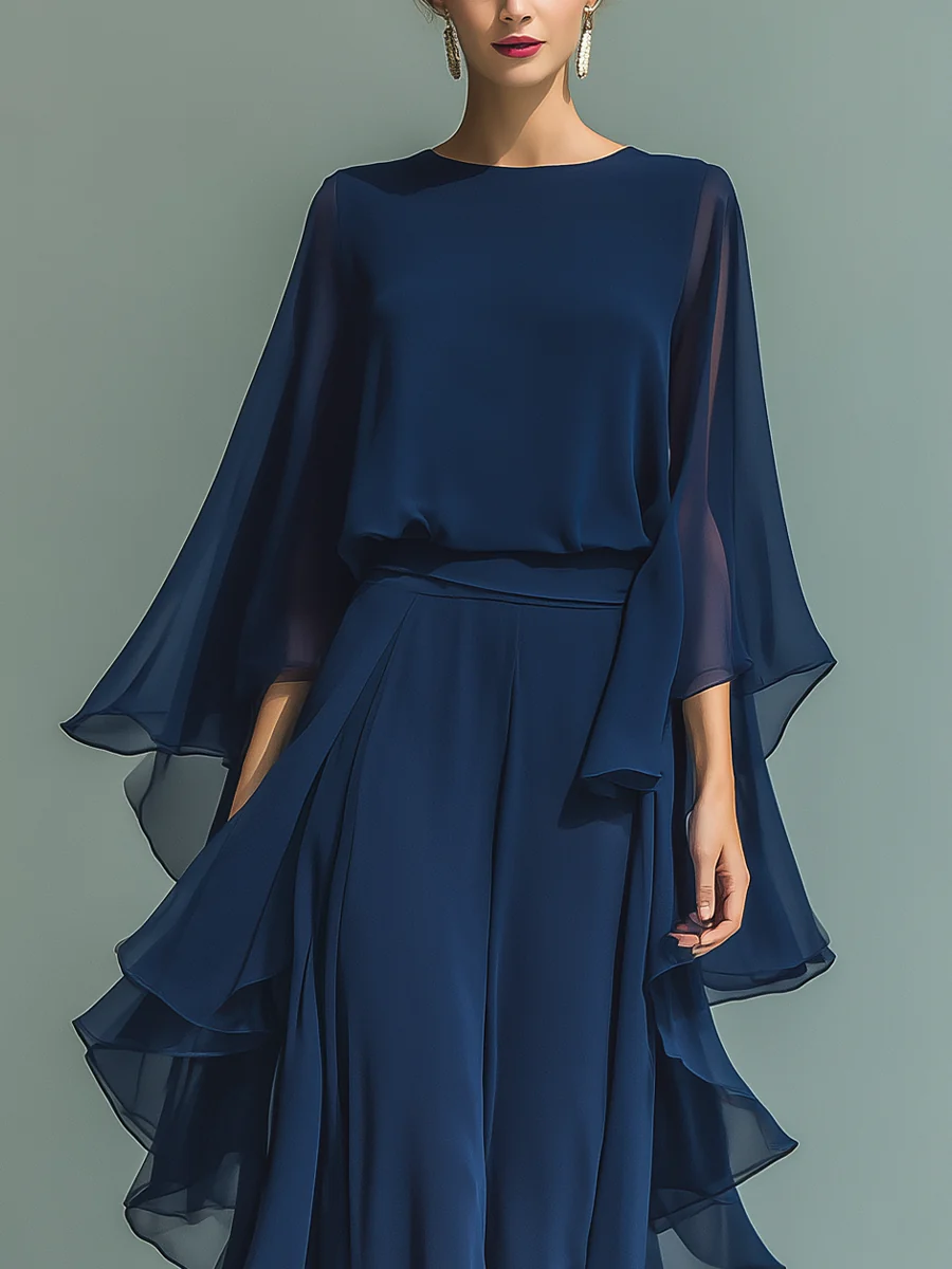 Conjunto Mujer Chiffon Elegante – Diseño Fluido con Volantes Sofisticados
