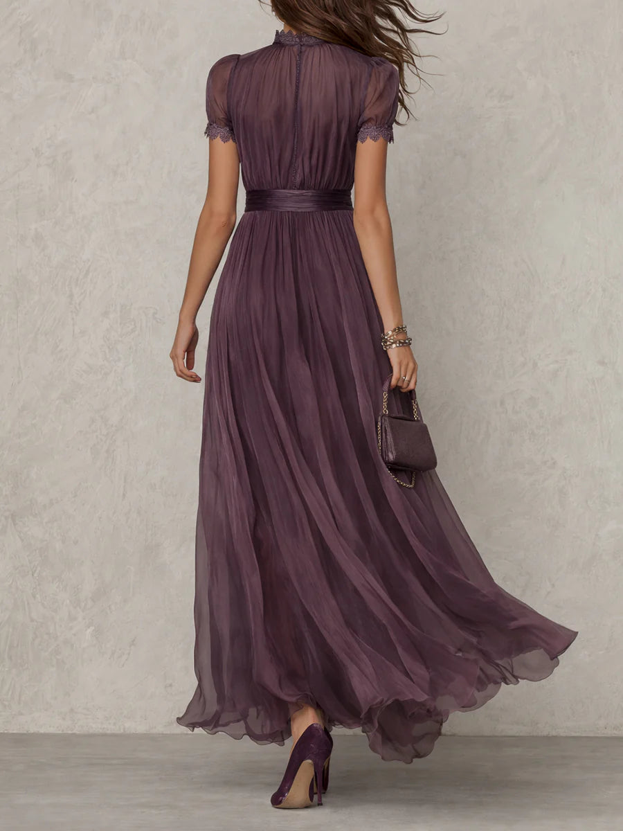 Vestido Largo de Gasa Mujer – Corte Elegante con Encaje