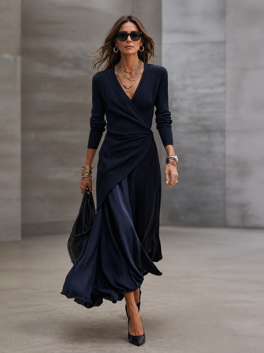Vestido maxi envolvente para mujer con escote en V y falda fluida
