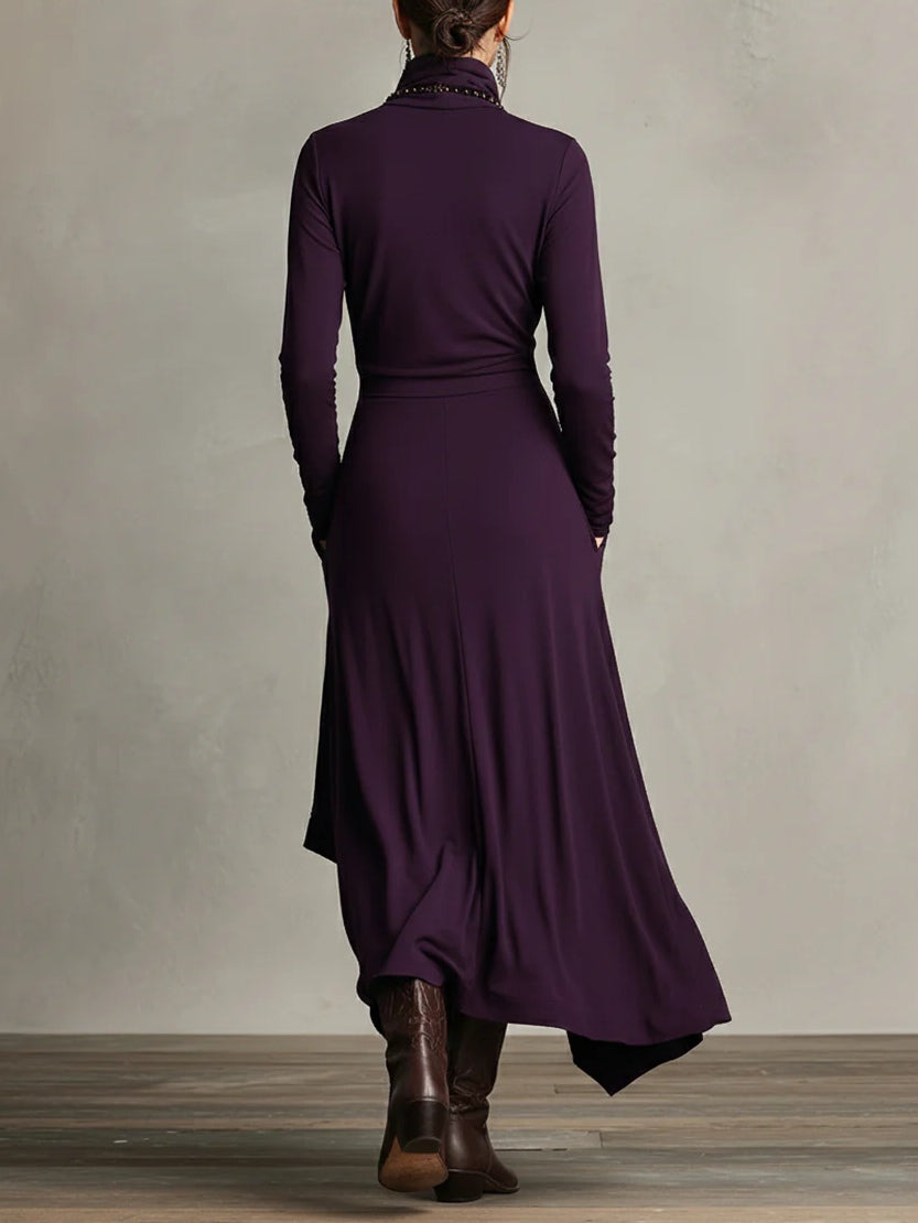 Vestido Maxi Mujer Cuello Alto Asimétrico – Estilo Boho Elegante