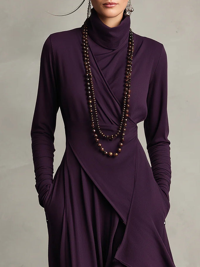 Vestido Maxi Mujer Cuello Alto Asimétrico – Estilo Boho Elegante