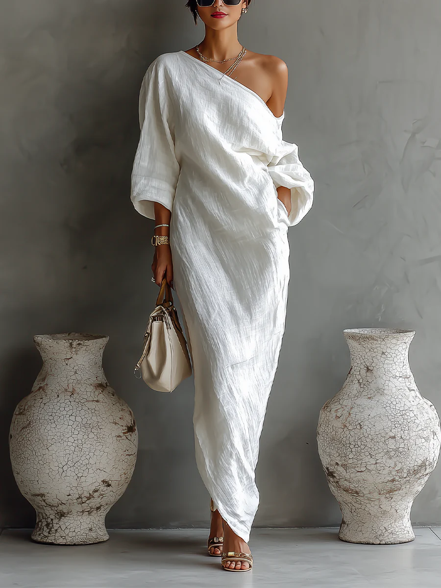 Vestido maxi mujer asimétrico de un hombro