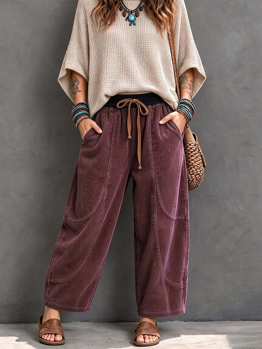 Pantalón harem de pana para mujer con cintura elástica