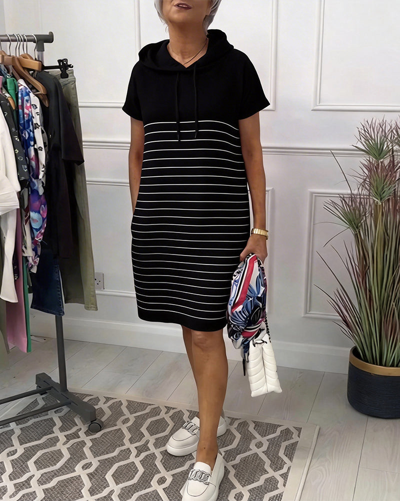 Vestido Casual Mujer con Capucha – Diseño Rayado Cómodo y Moderno