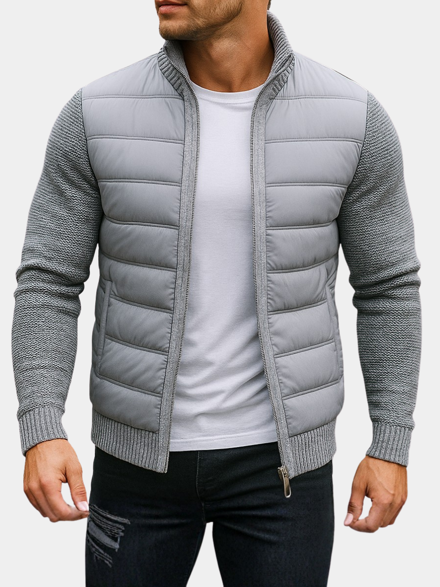 Chaqueta acolchada para hombre con mangas de punto y cuello alto