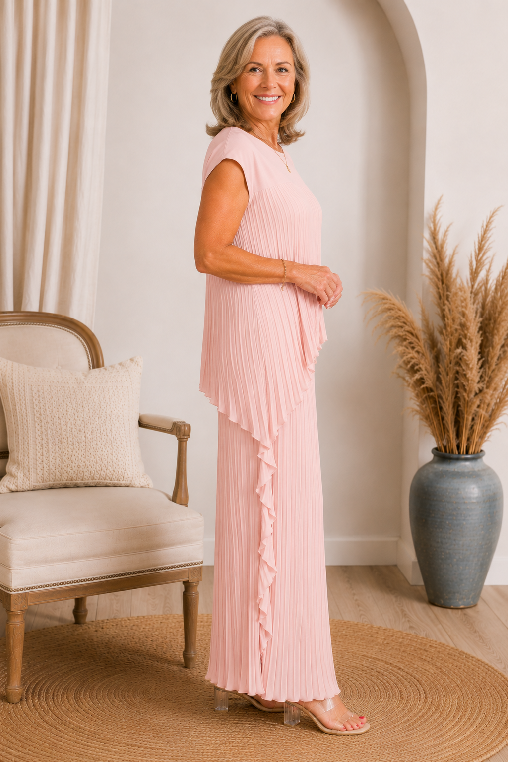 Conjunto de mujer plisado con pantalón ancho