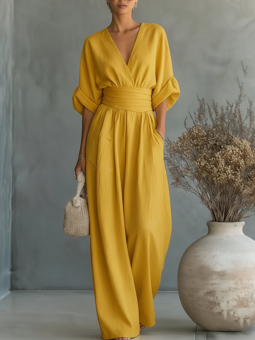 Mono Mujer Escote en V Fluido – Estilo Elegante y Minimalista