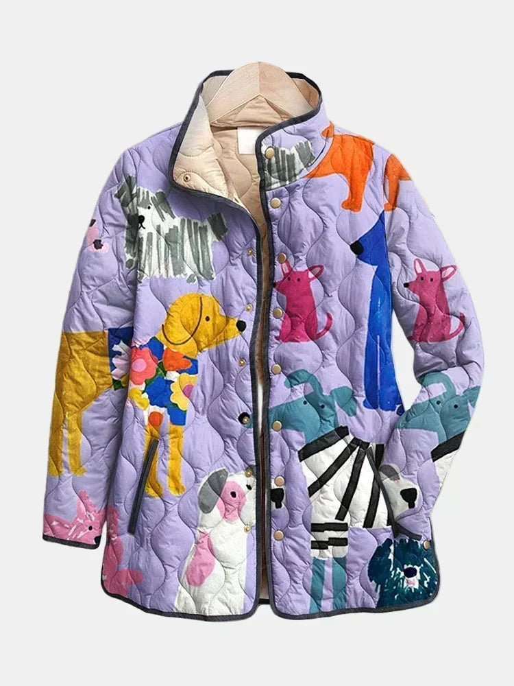 Chaqueta acolchada de mujer con estampado floral y corte recto