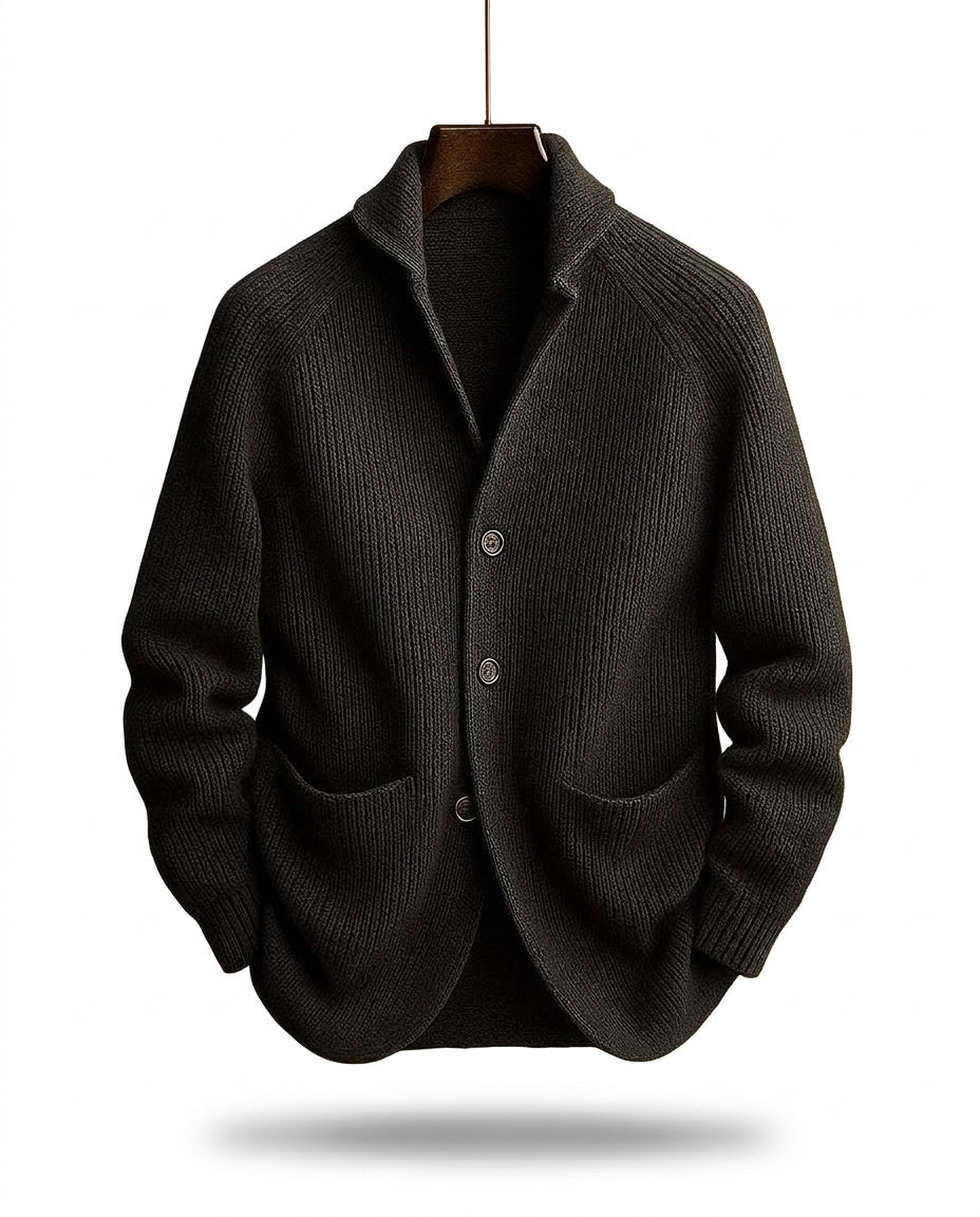 Cárdigan de punto acanalado para hombre con cuello chal y botones