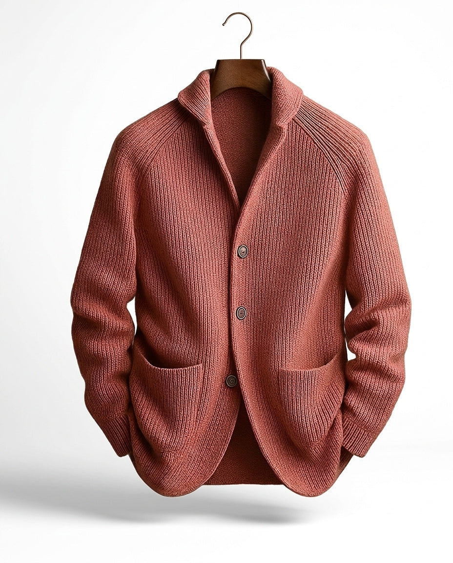 Cárdigan de punto acanalado para hombre con cuello chal y botones