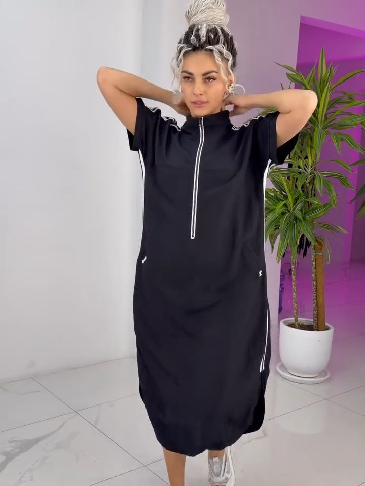 Vestido mujer deportivo largo cremallera – vestido fluido casual chic