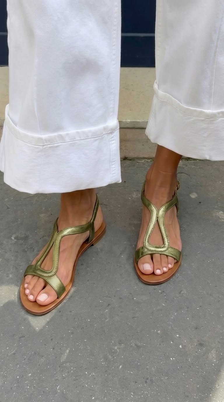 Sandalias de mujer metalizadas con tira abierta