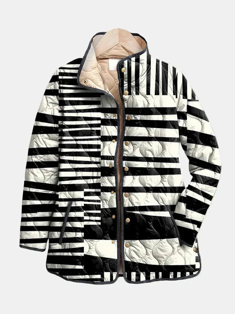 Chaqueta acolchada de mujer con estampado floral y corte recto