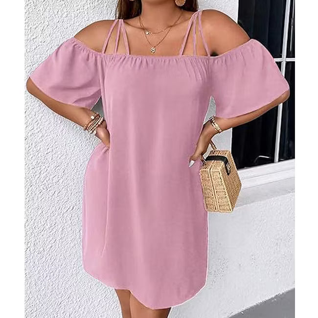 Vestido mini mujer con hombros descubiertos y tirantes finos