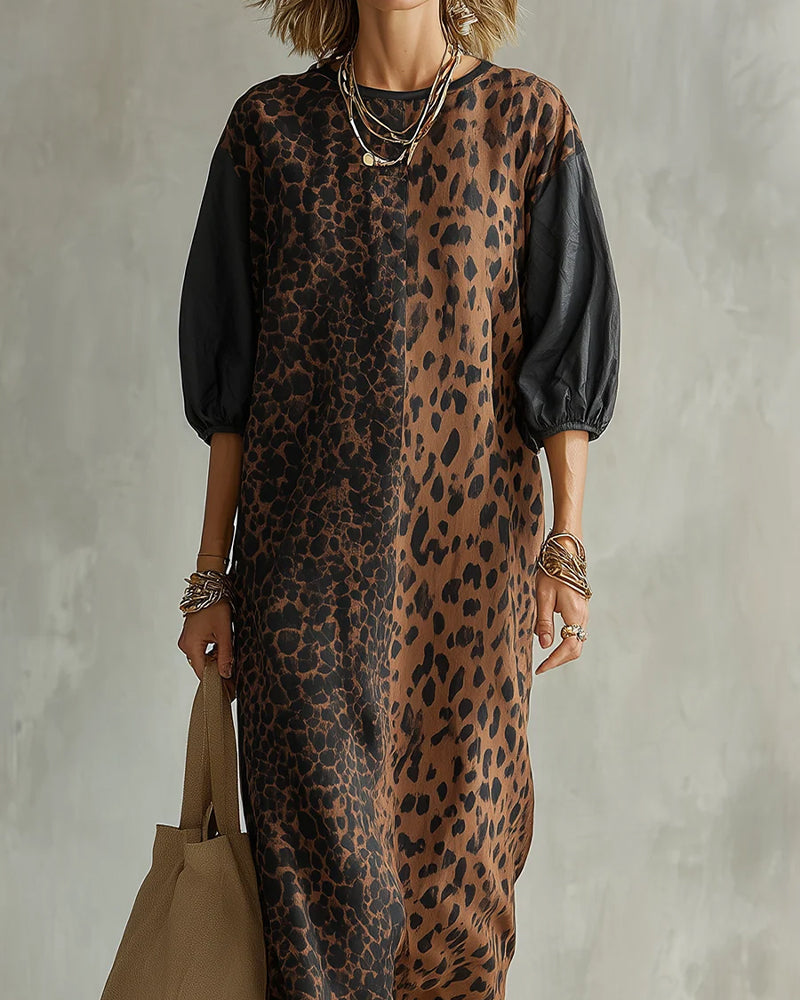 Vestido de mujer con estampado leopardo y mangas abullonadas