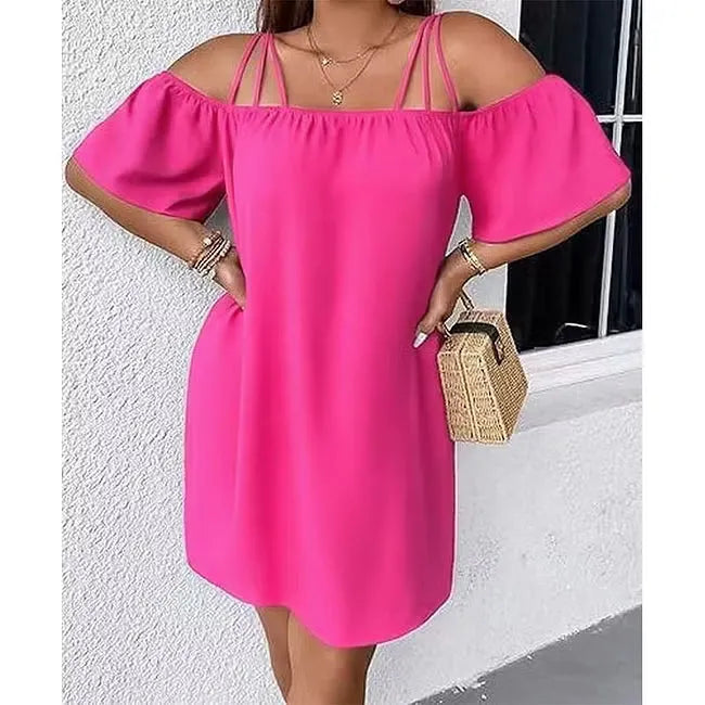 Vestido mini mujer con hombros descubiertos y tirantes finos