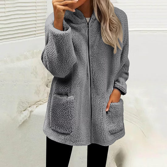 Chaqueta polar para mujer con cremallera y bolsillos