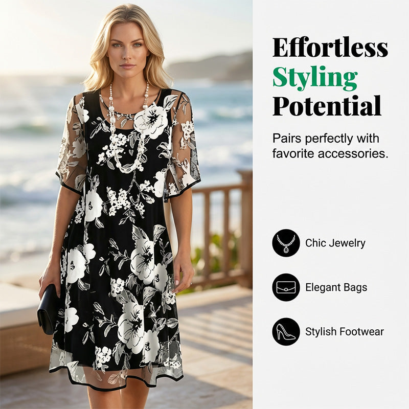 Vestido de Chiffon Floral – Corte Fluido Elegante de Noche