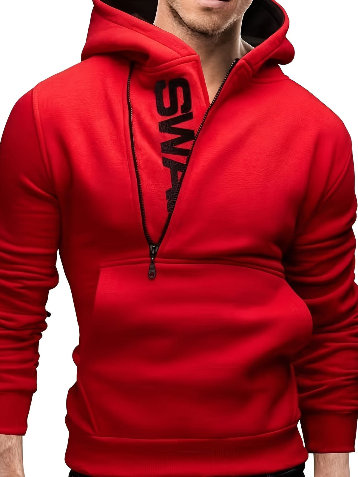 Sudadera con capucha para hombre slim fit con cremallera asimétrica