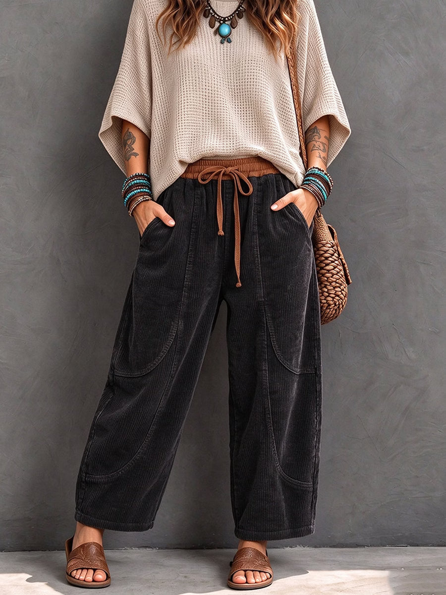 Pantalón harem de pana para mujer con cintura elástica