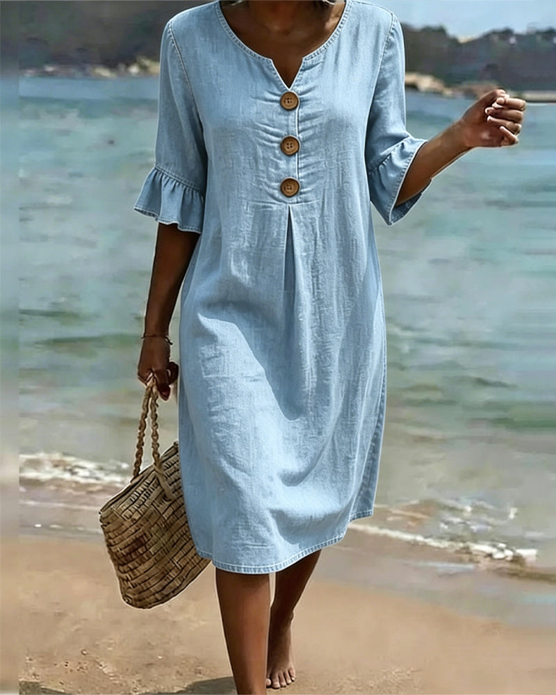 Vestido Denim Mujer Verano – Corte Fluido con Mangas Acampanadas