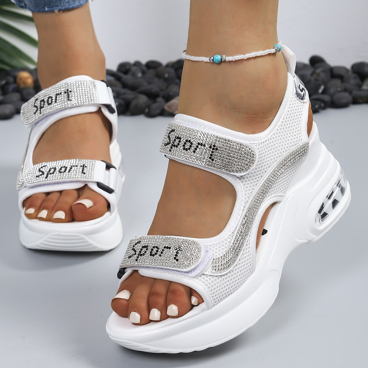 Sandalias mujer plataforma strass velcro suela aire deportivas casual verano