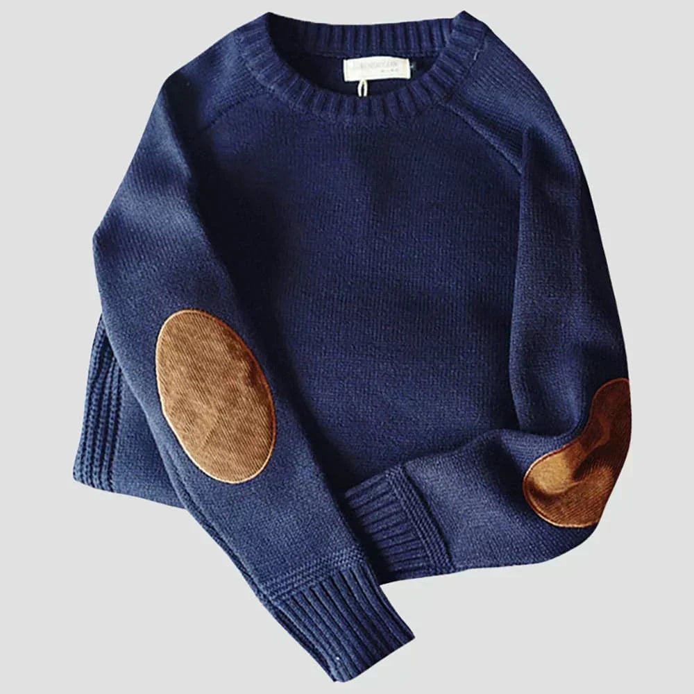 Suéter hombre tejido grueso con parches – estilo alpino cálido casual