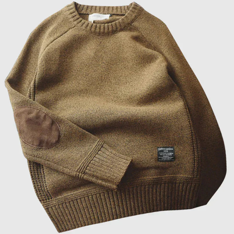Suéter hombre tejido grueso con parches – estilo alpino cálido casual