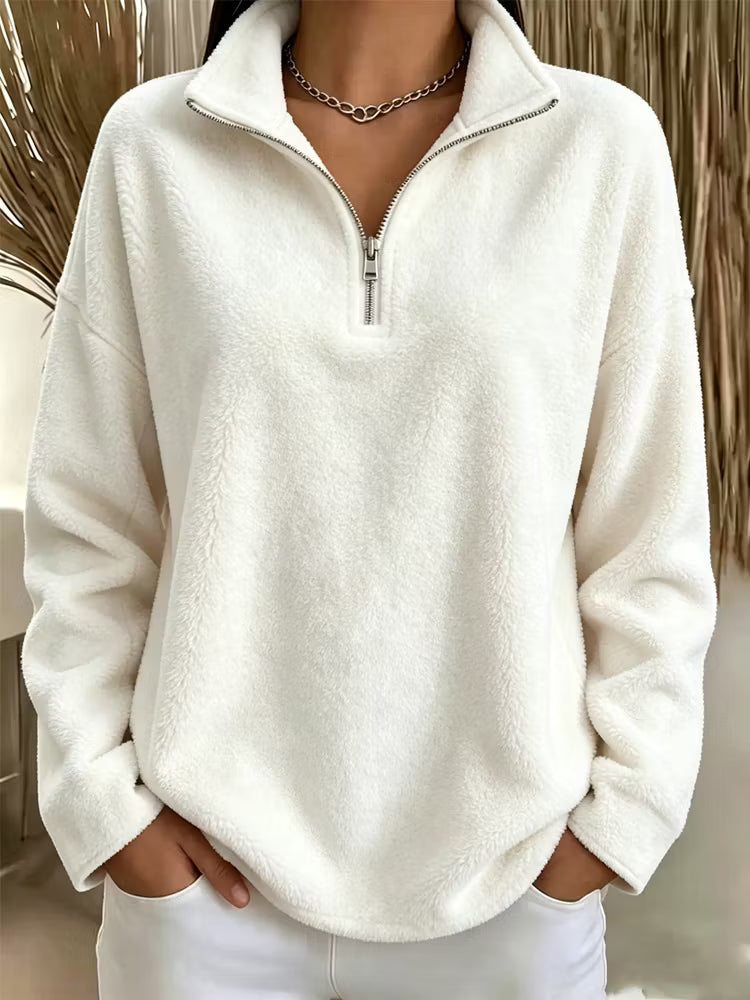 Sudadera polar para mujer con media cremallera y cuello alto