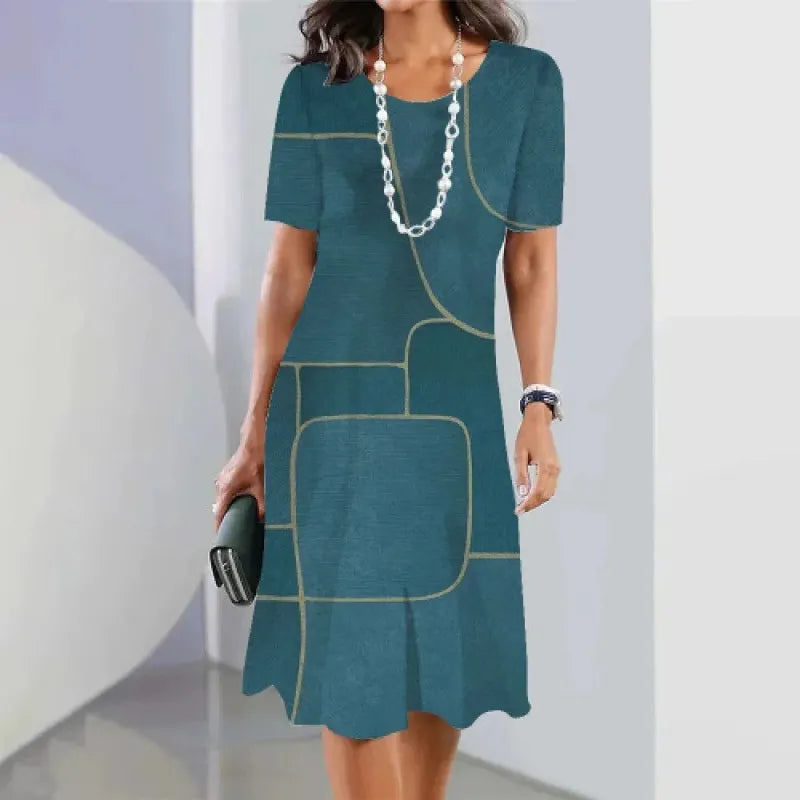Vestido trapecio mujer con estampado geométrico y manga corta
