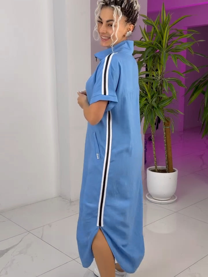 Vestido mujer deportivo largo cremallera – vestido fluido casual chic