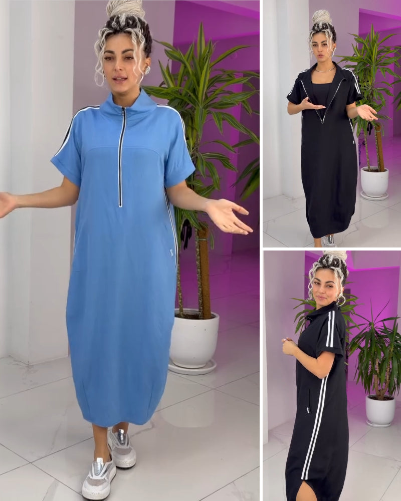 Vestido mujer deportivo largo cremallera – vestido fluido casual chic