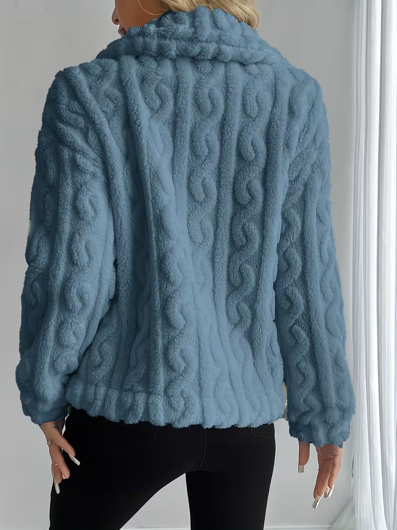 Chaqueta teddy para mujer con efecto peluche y botones frontales
