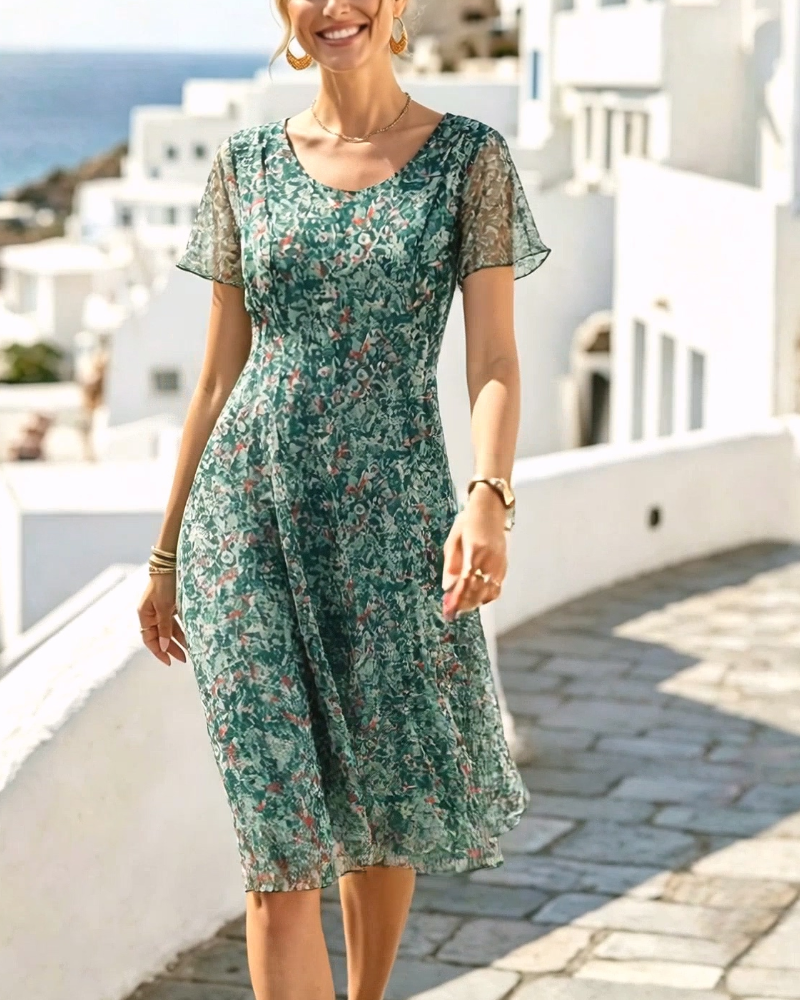 Vestido mujer floral corte A con mangas cortas para verano