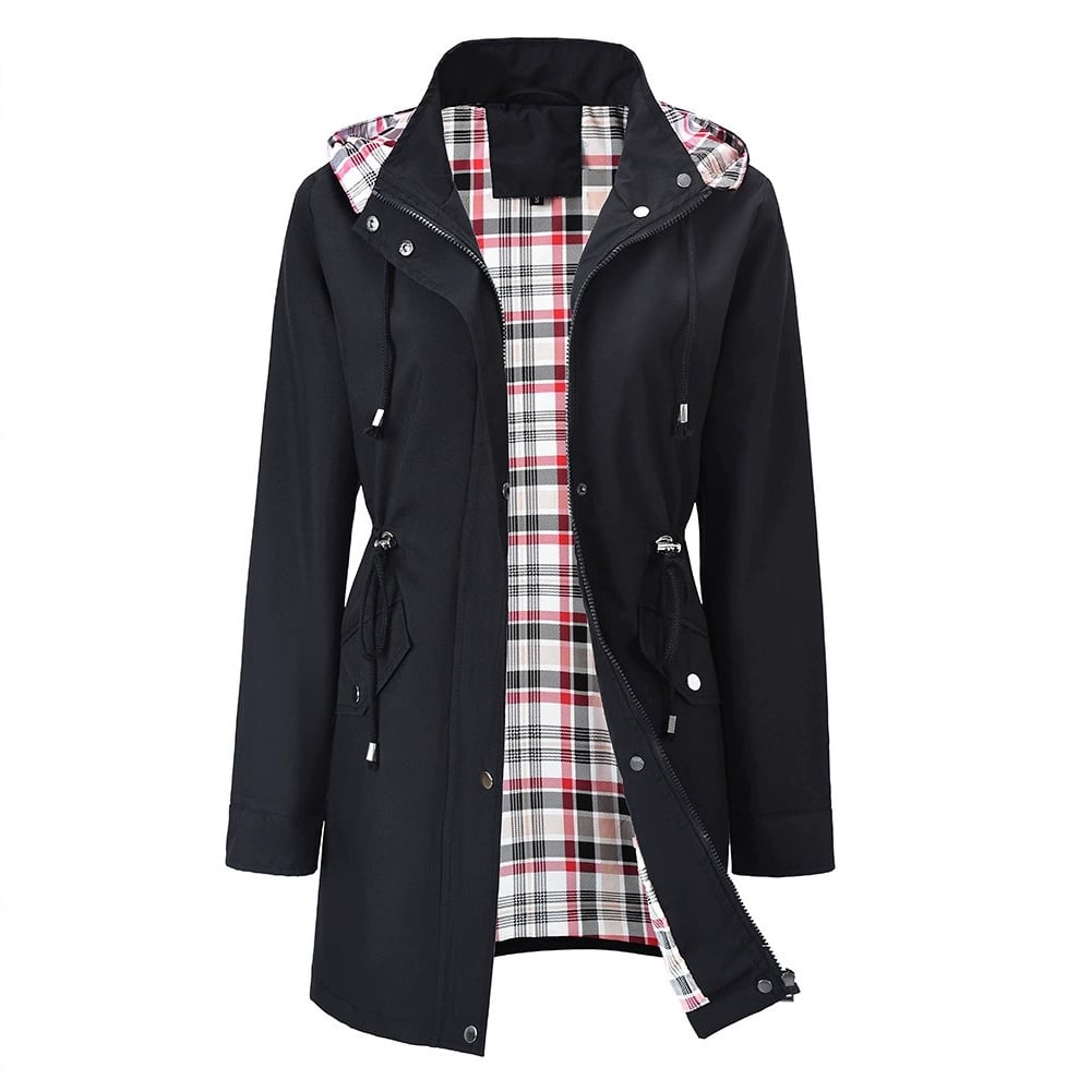 Impermeable largo para mujer con capucha desmontable y forro