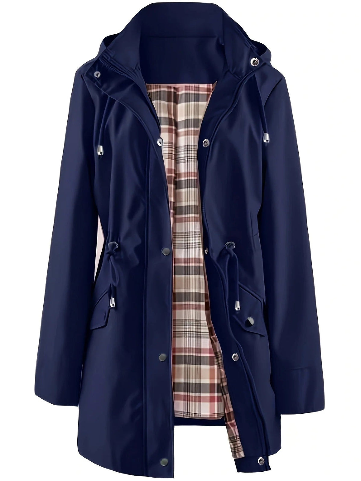 Impermeable largo para mujer con capucha desmontable y forro