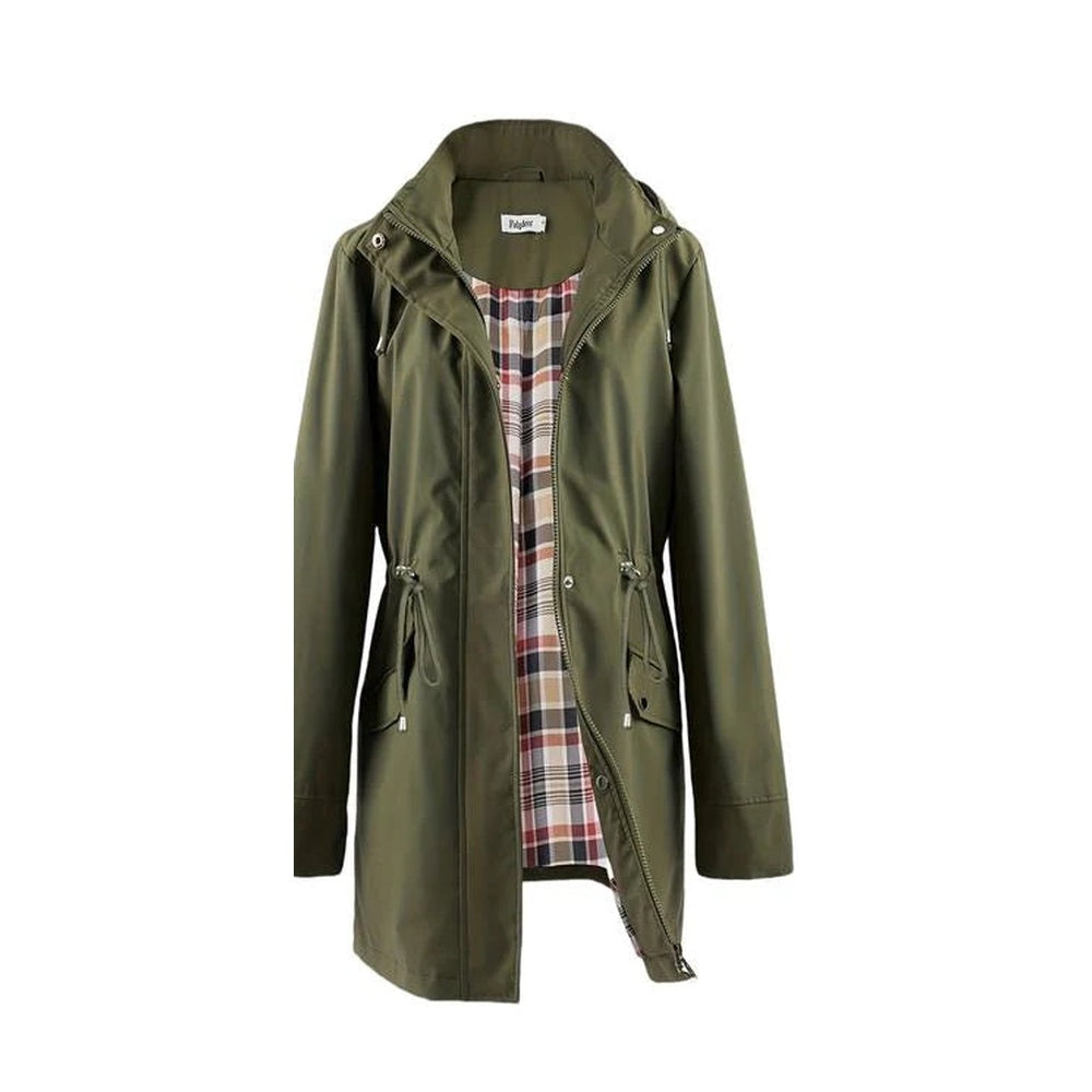 Impermeable largo para mujer con capucha desmontable y forro