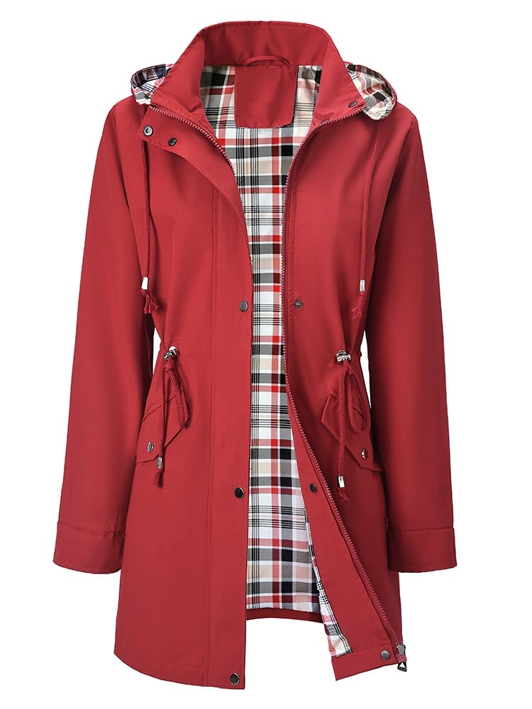 Impermeable largo para mujer con capucha desmontable y forro