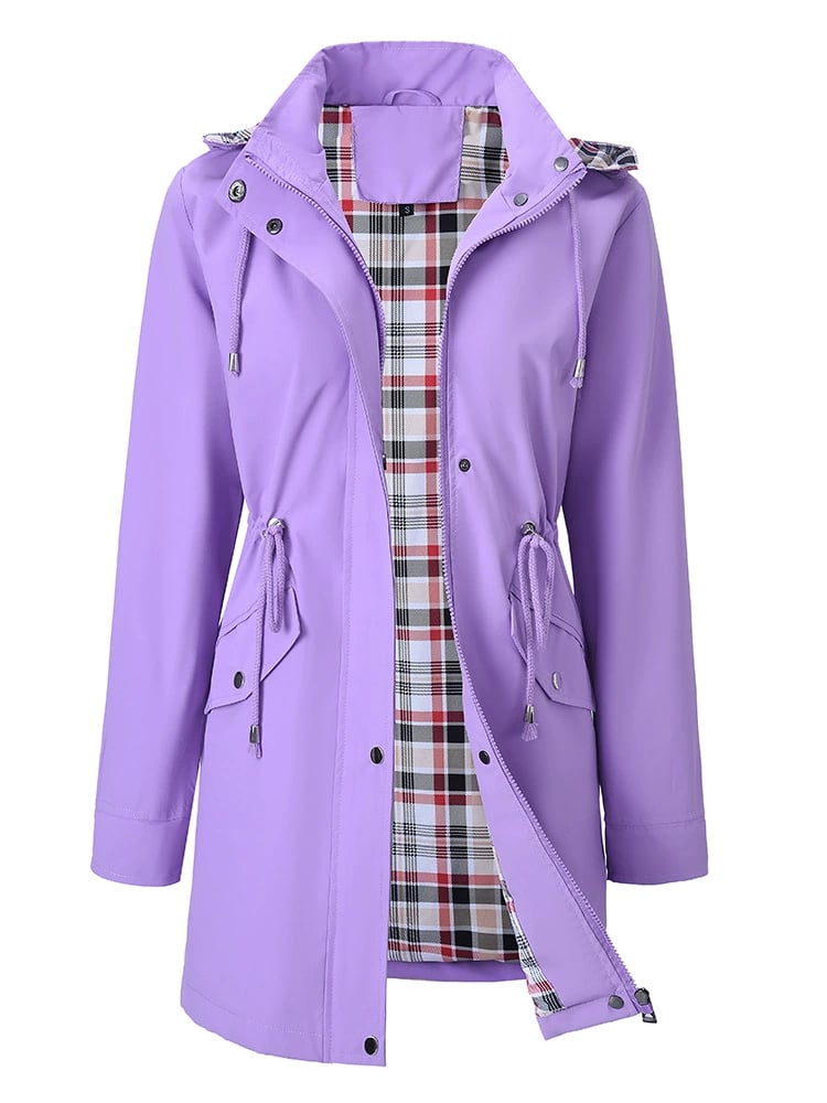Impermeable largo para mujer con capucha desmontable y forro