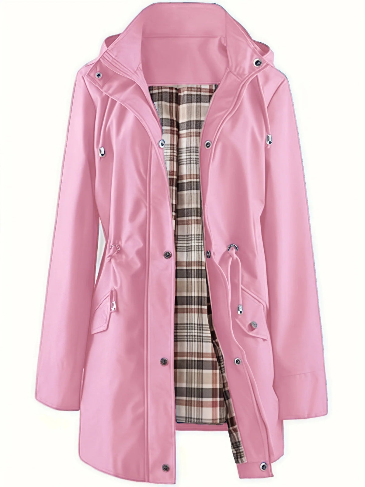 Impermeable largo para mujer con capucha desmontable y forro