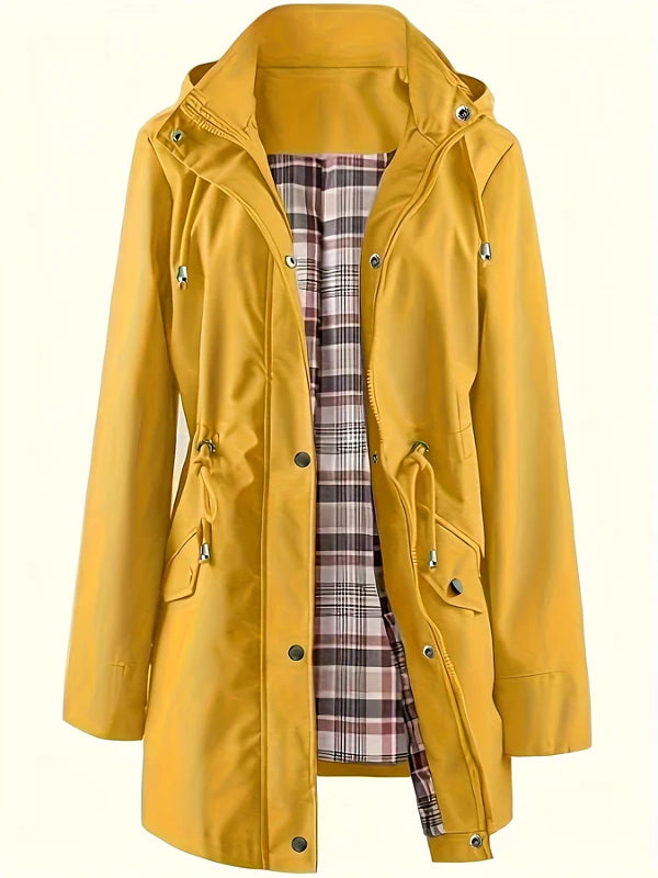 Impermeable largo para mujer con capucha desmontable y forro