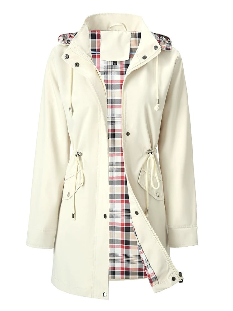 Impermeable largo para mujer con capucha desmontable y forro