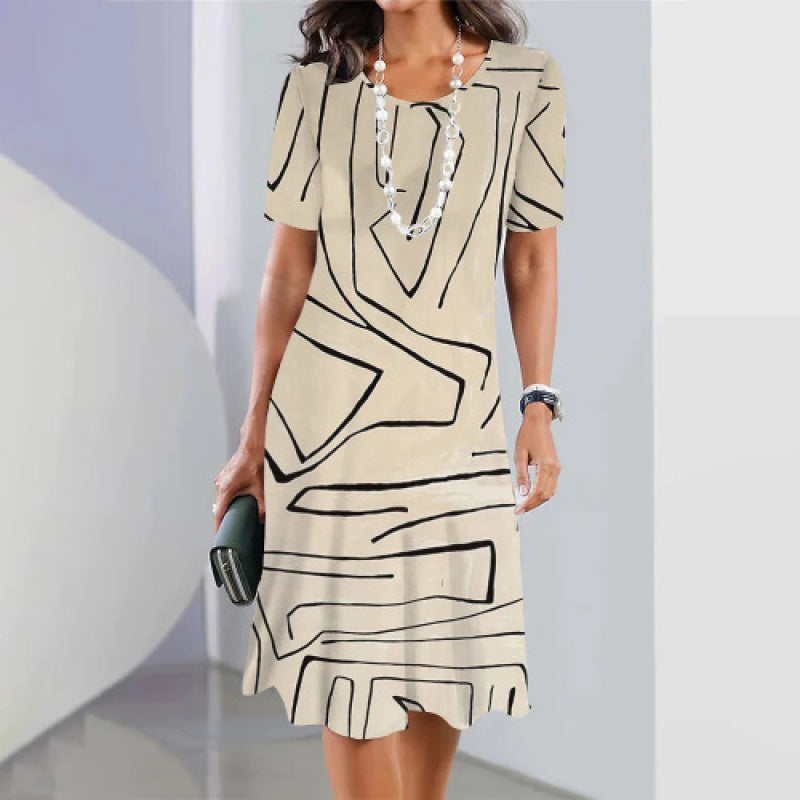 Vestido trapecio mujer con estampado geométrico y manga corta