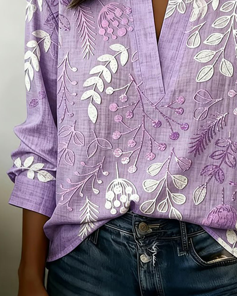 Blusa mujer floral elegante cuello V – ligera y cómoda verano