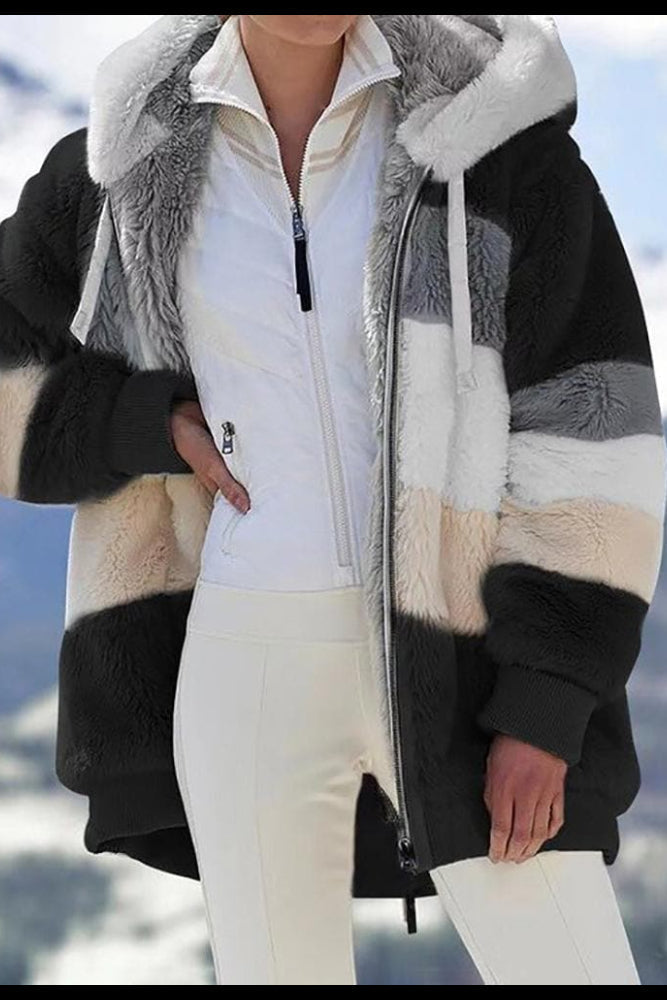Chaqueta cálida mujer con capucha y bloques de color