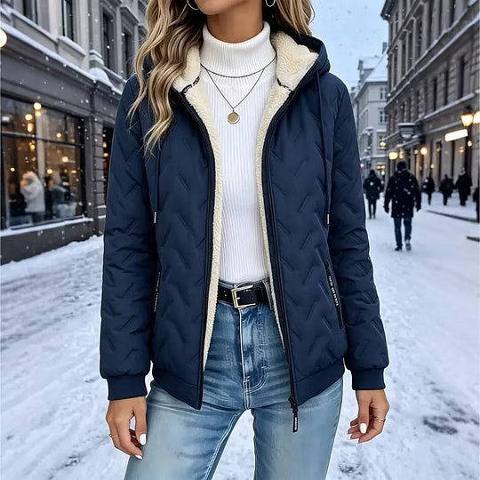 Chaqueta polar para mujer con capucha, forro cálido y bolsillos